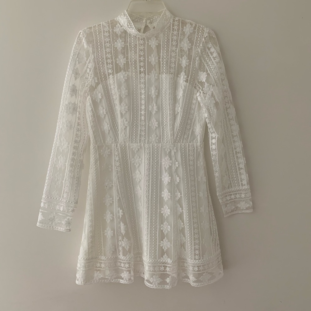 Showpo White Lace Long-Sleeve Dress